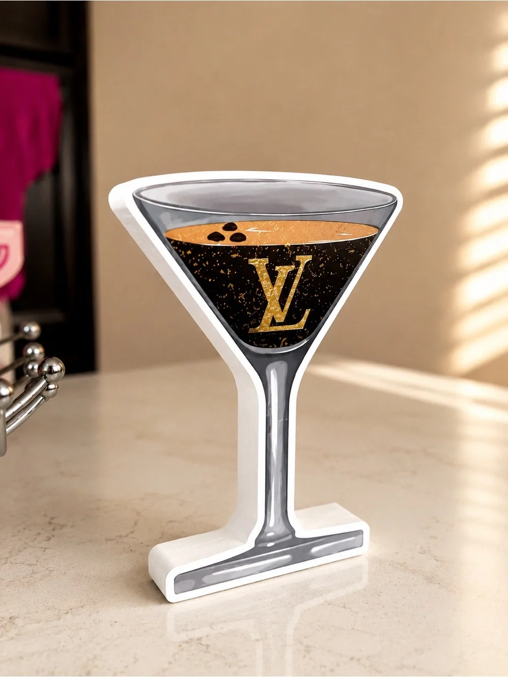 Louis Vuitton Black and Gold Martini Glass Decorative Accent